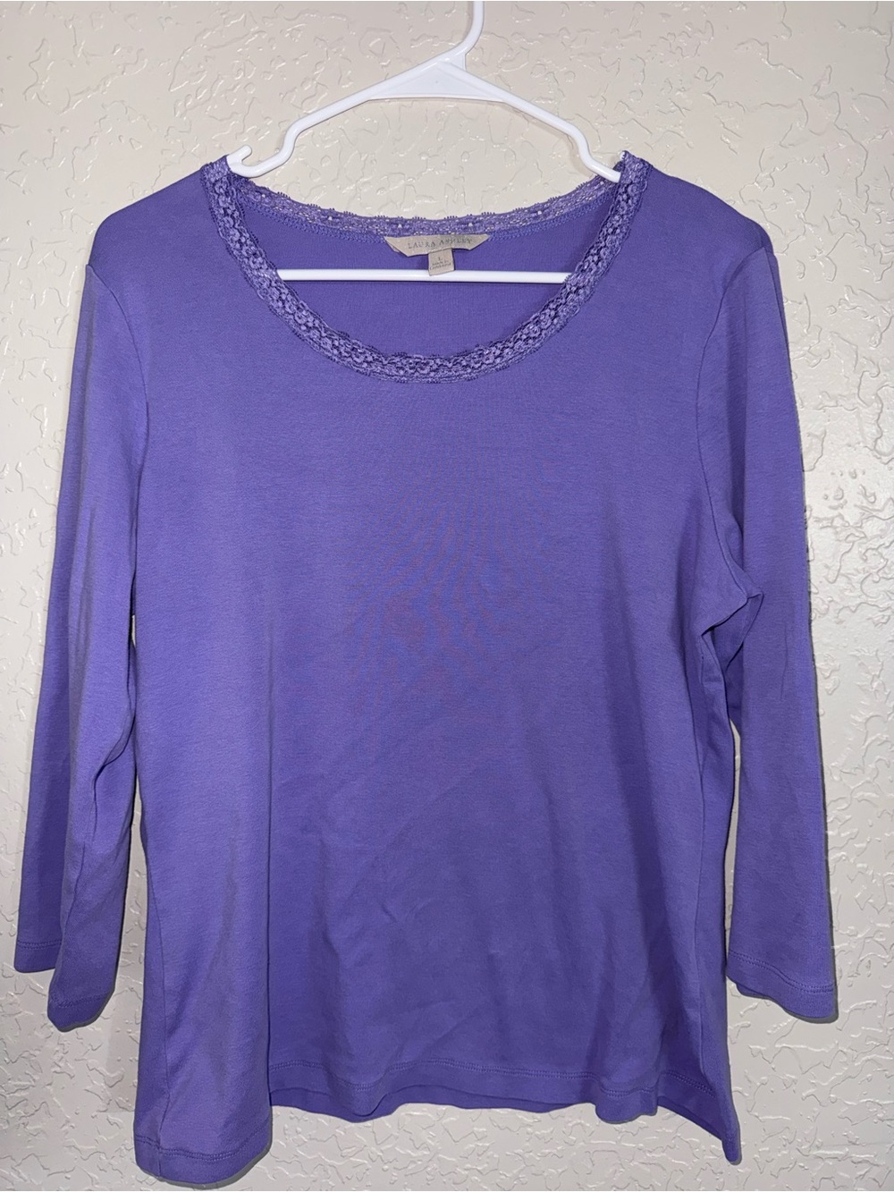 Laura Ashley Purple Lace Trim Cotton Blend Long Sleeve Top Size Large